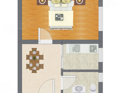 1室1厅 45.89平米户型图