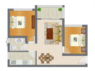 2室2厅 55.00平米户型图