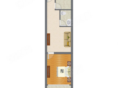 1室1厅 58.46平米户型图