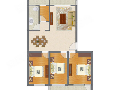 3室2厅 90.76平米