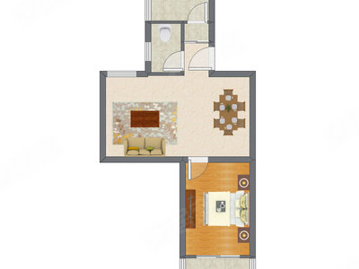1室2厅 63.53平米户型图