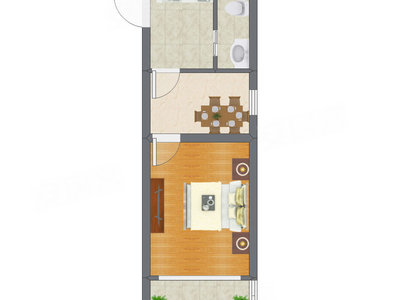 1室1厅 38.42平米户型图
