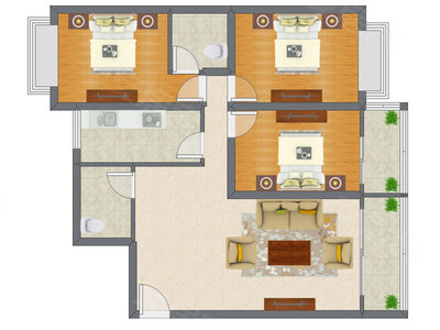 3室1厅 120.63平米户型图