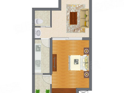 1室1厅 54.65平米户型图