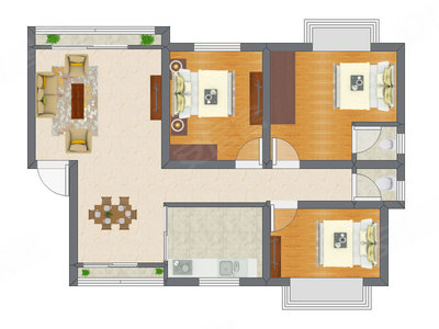 2室2厅 62.76平米户型图