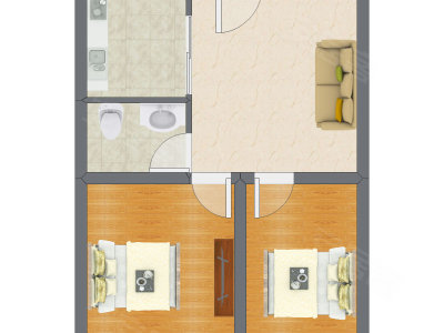 2室1厅 53.00平米
