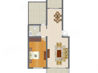 1室2厅 87.70平米户型图