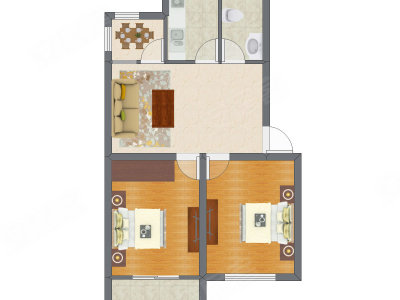 2室2厅 55.15平米户型图