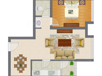 1室2厅 56.06平米户型图