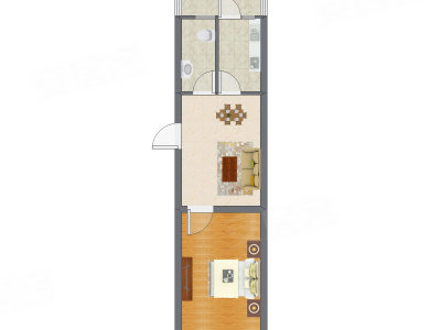 1室2厅 38.10平米户型图
