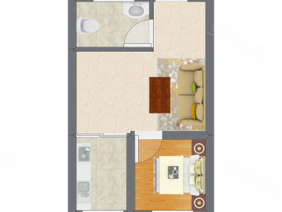 1室1厅 21.14平米户型图