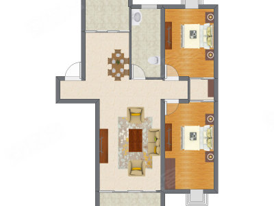 2室1厅 76.39平米户型图