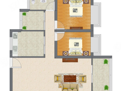 2室1厅 57.79平米