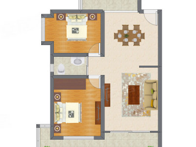 2室2厅 65.55平米户型图