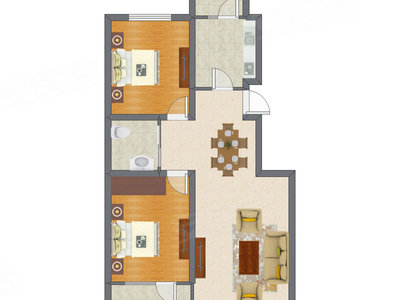 2室2厅 96.45平米户型图