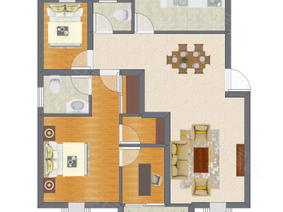 2室1厅 134.34平米户型图