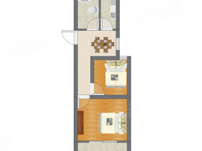 2室1厅 30.23平米户型图