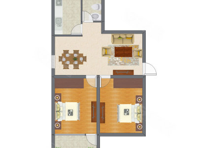 2室2厅 60.66平米户型图