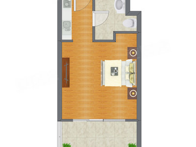 1室0厅 39.60平米户型图