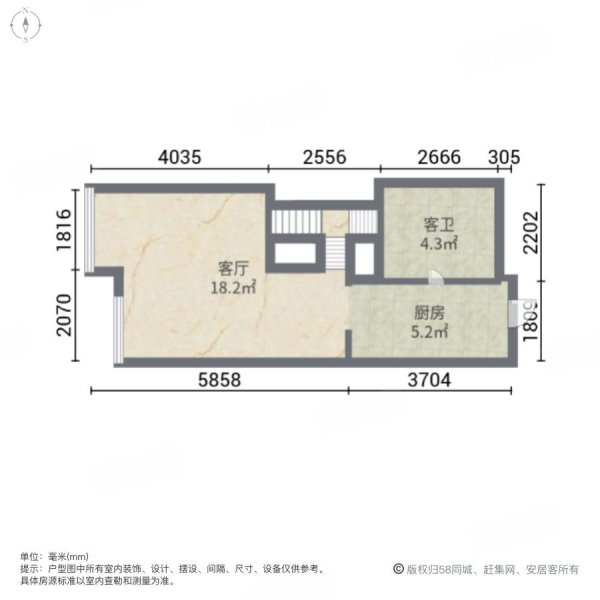 富盈东方华府2室1厅1卫44.77㎡南北135万