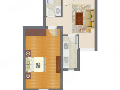 1室1厅 53.36平米户型图