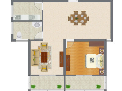 1室1厅 67.76平米户型图