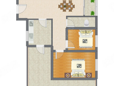 2室1厅 70.79平米户型图