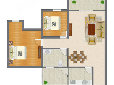 2室1厅 88.86平米户型图