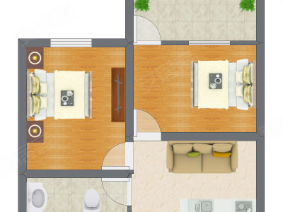 2室1厅 47.60平米户型图