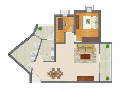 2室1厅 55.17平米户型图