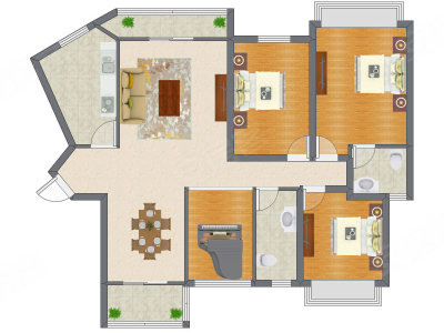 3室2厅 128.96平米户型图