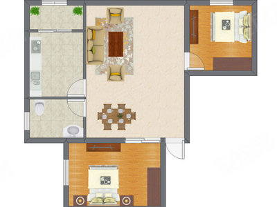 2室2厅 71.59平米户型图
