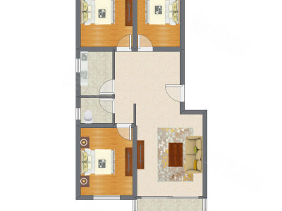 3室1厅 93.39平米户型图