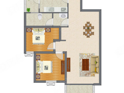 2室2厅 90.81平米户型图