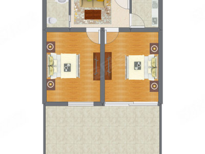 2室1厅 55.38平米户型图