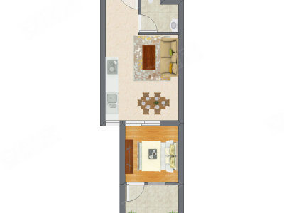 1室2厅 43.00平米户型图