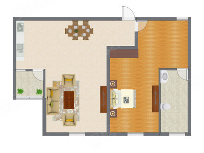 1室2厅 94.02平米户型图