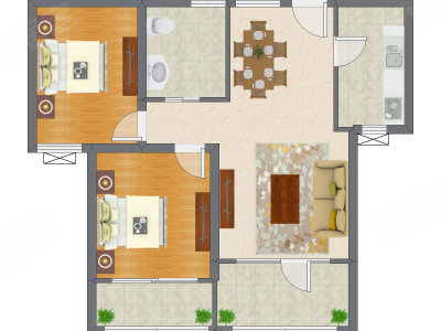 2室2厅 86.50平米户型图