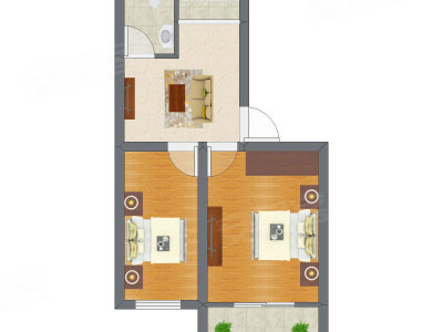 2室1厅 34.53平米户型图