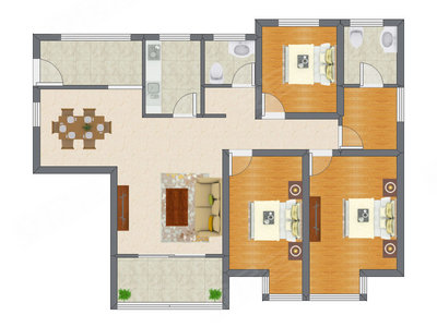 3室2厅 133.98平米户型图