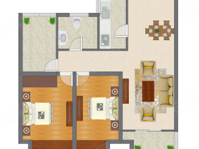 2室2厅 88.60平米户型图