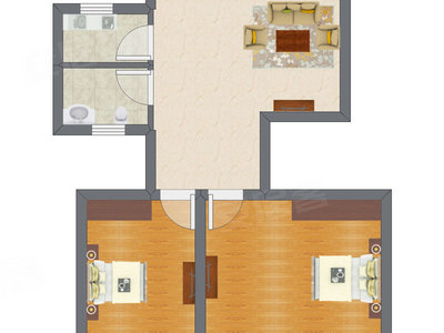 2室1厅 41.41平米