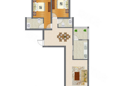 2室2厅 116.76平米户型图
