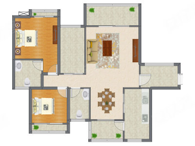 2室2厅 99.90平米户型图
