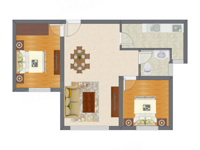 2室2厅 55.47平米户型图