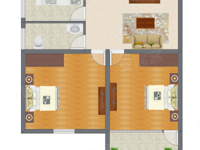 2室1厅 66.57平米户型图