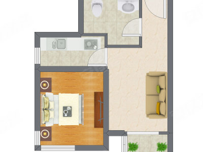 1室1厅 53.65平米户型图