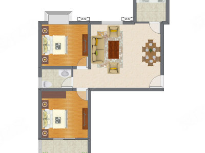 2室1厅 87.47平米户型图