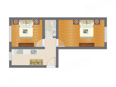 2室1厅 32.63平米户型图