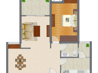 1室2厅 89.82平米户型图